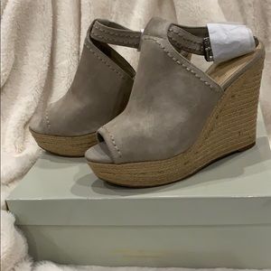 Marc fisher nude suede wedges